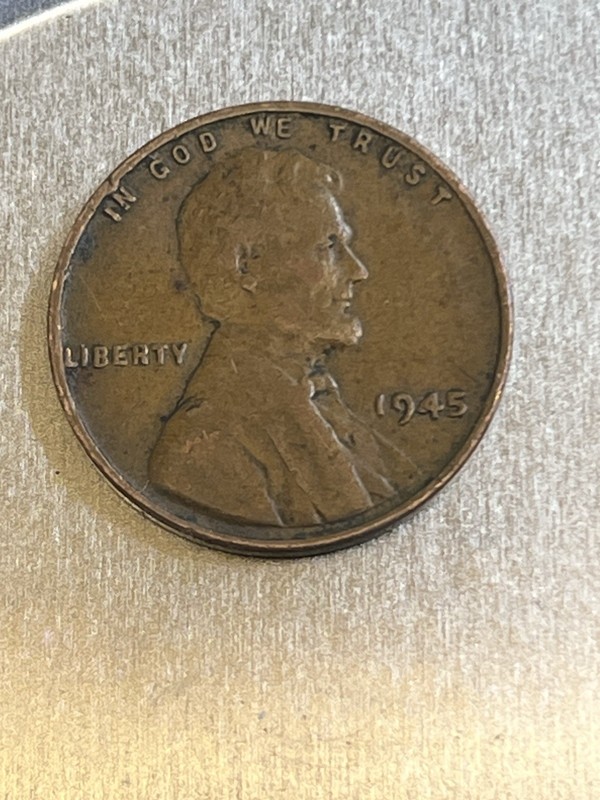 1945 Wheat Penny No Mint Mark Coin Error with L On Rim