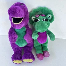 Vintage 1992 The Lyons Group Golden Bear Barney and Baby Bop Plush Lot 13"