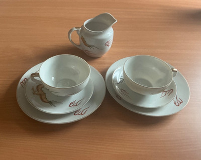 Vintage Drache Thymian - Porzellan teilweise siebenteiliges Teeservice - geprägte Teetassen