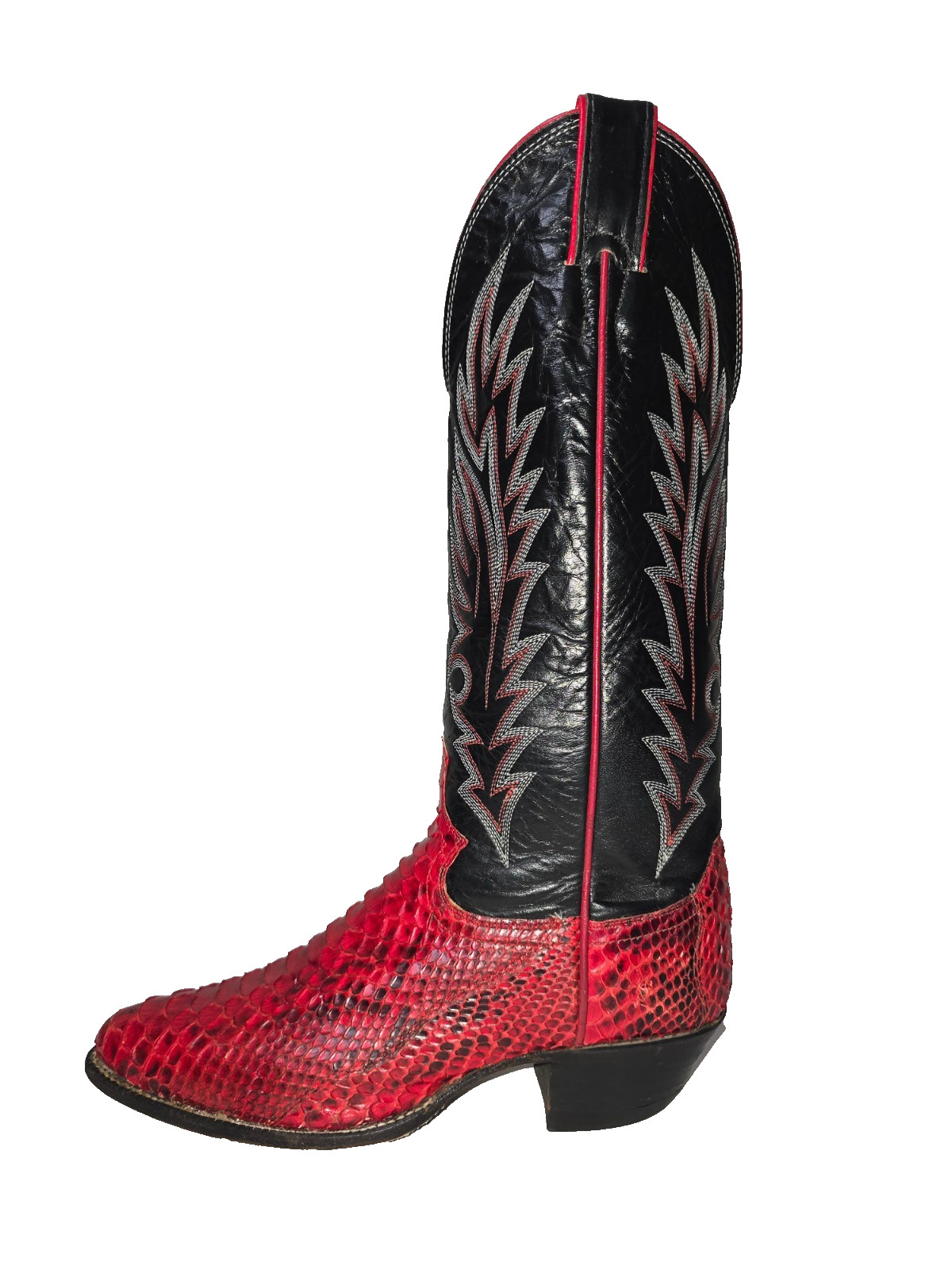 Justin Exotic Python Womens Pointed Toe Red & Bla… - image 3