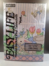Tablecloth Vinyl Fabric Backed 52x70 Vtg Springtime Design Easy Life Cottage...