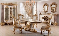 Goldene Klassische Esszimmer Garnitur Esstisch 6X StüHle Kommode Spiegel