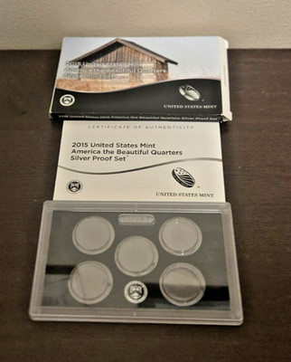 2015 US Mint America Qtrs Silver Proof Set Box & COA -No Coins-Empty Packaging