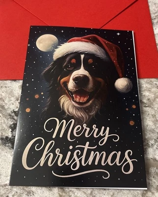 Christmas Bernese Mountain Dog Lover Santa 4.6x6.6” Blank Inside Greeting Card