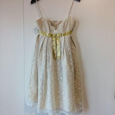 Anna Sui Embroidered Off-White Camisole Dress with Ribbon Japan