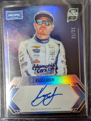 Kyle Larson 21/25 Signed 2025 Pacific Trading Card Parkside Indy