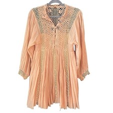 Free People One Lace Crochet Mini Dress Sz S | Peachy Boho Flowy Festival Dress