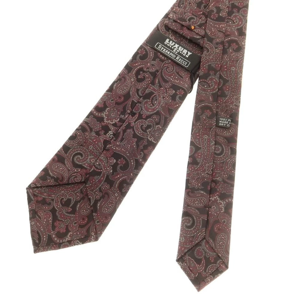 Corbata Stefano Ricci Vino Negro Seda Hombres Paisley Logo Italia Corbatas Solo 123859 Foto 3 de 4