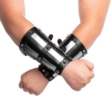 HZMAN Adults Faux Leather Arm Guards Medieval Metal Armor Style Bracers Leath...