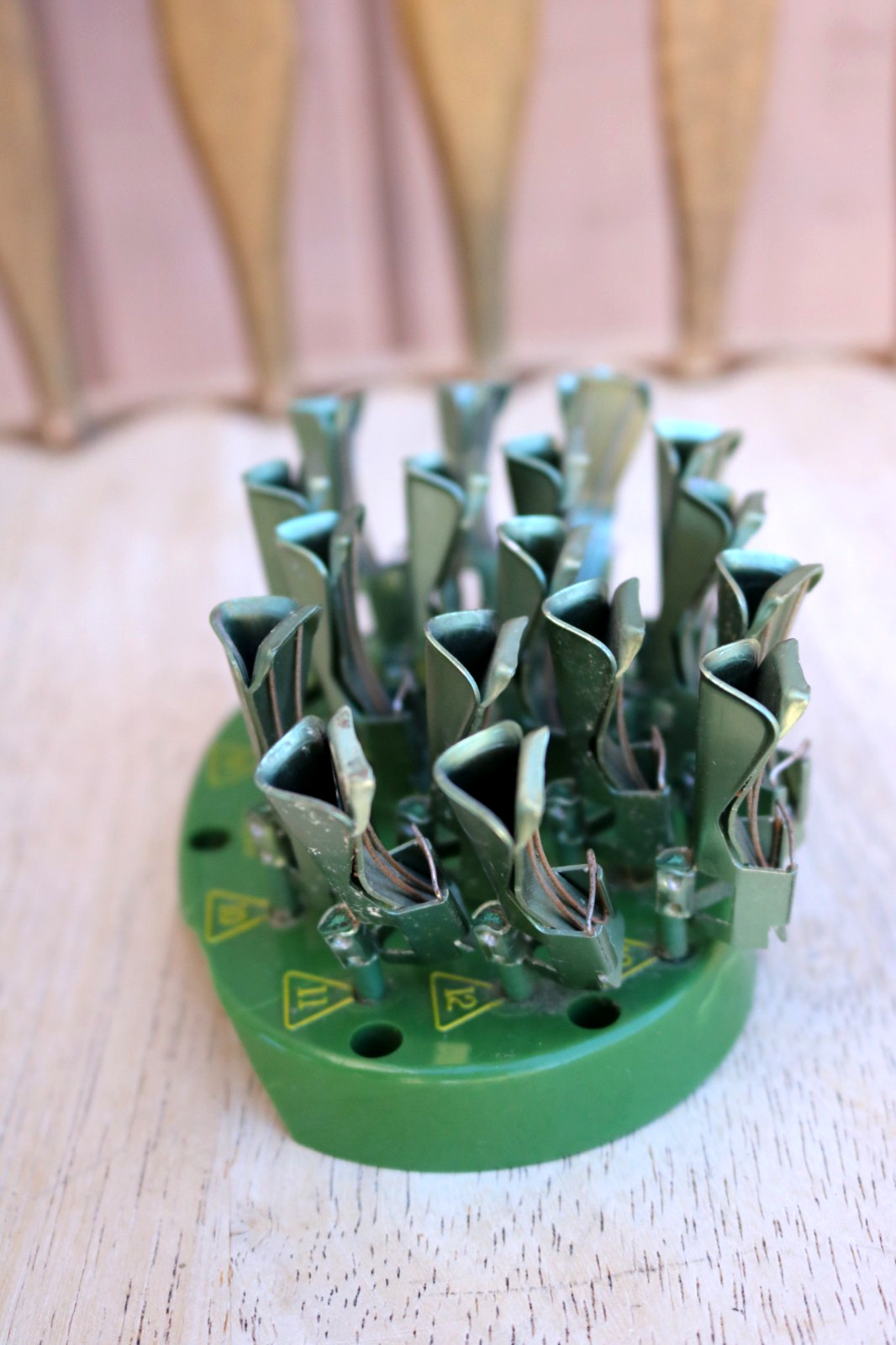 Vintage Metal and Plastic Flower Pin Frog Arrangement  by Reynolds Co