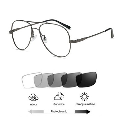 Oversize Titanium Alloy Full Rim Photochromic Grey Reading Glasses Sunglasses