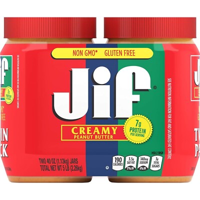 Jif Creamy Peanut Butter, 40 Ounces (Pack of 2), 7g (7% DV) of Protein Per Servi