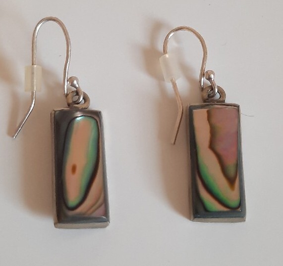 Abalone Shell and Alpaca Rectangle Dangle Drop Ea… - image 2