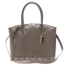 Aura Italian Made Genuine Taupe Patent Leather Large Carryall Tote Handbag