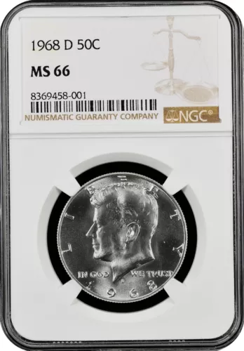 1968-D  KENNEDY  US Half Dollar,   MS66 by NGC,   an EXQUISITE looking coin!!!!