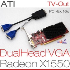 256MB ATIRADEON X1550 PCIe DUAL HEAD 2VGA MONITORS GRAPHICS CARD WIN XP 7 8 G12MM