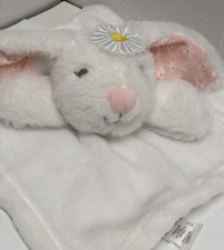Modern Baby White Bunny Security Blanket Fuzzy Lovey Daisy 12"  12"