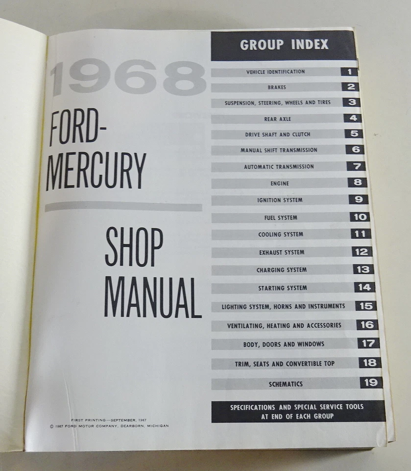 Manual de taller Ford Custom, LTD / Mercury Monterey, Commuter etc. de 1968 Foto 2 de 4