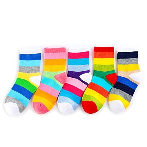 Kids Crew Socks Seamless Boys Girls Rainbow Stripes Socks 3-5T Set A, 5 Pairs - Picture 1 of 7