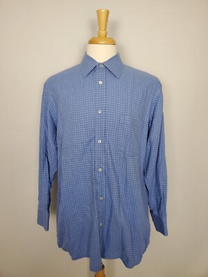 Errepi Veste Blue Long Sleeve Button Up Shirt White Checks Mens Size 16.5 32/33