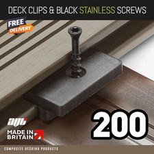 200 Composite Decking Clips Hidden Fixings Plastic T WPC Deck & Stainless Screws