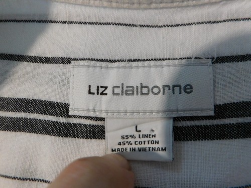 Liz Claiborne Women Sleeveless Dress Sz M Linen Blend Chambray Striped Pockets - Picture 4 of 8