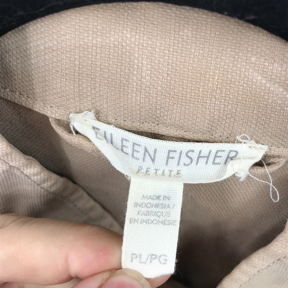 Top informal de algodón manga larga beige pequeño grande Eileen Fisher para mujer Foto 2 de 4