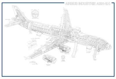 Airbus A321-100 Cutaway Drawing Poster  24IN X 36IN