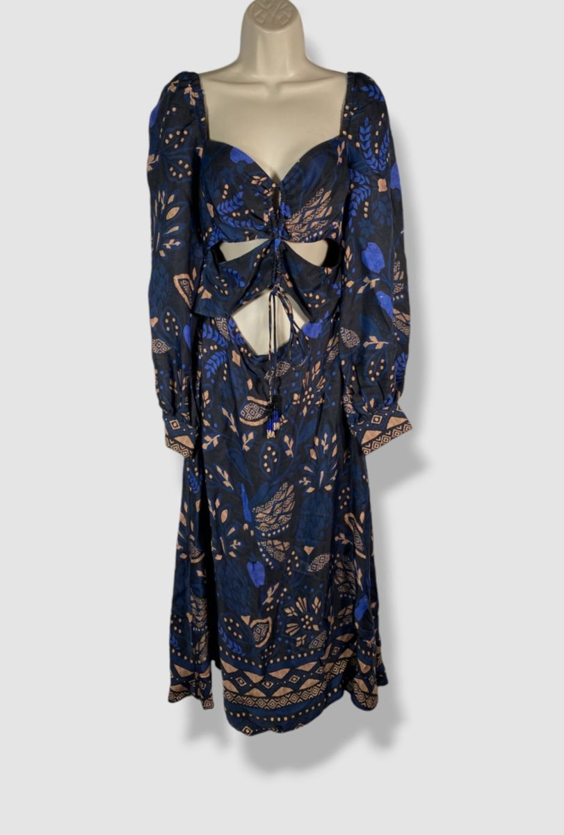 farm rio blue long sleeve dress Women's Macaw Forest Cutout Detail Size M size:24M LINE DRYING short sleeve & sleeveless dress Royal Blue Suit Jacket
