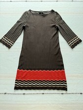 $119.00 NINE WEST Knit Dress 3/4 Sleeves Scallop Trim Brown Size L 