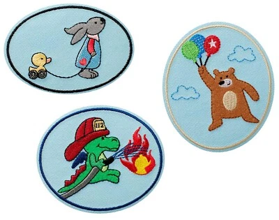 Mono Quick 1418x Bär Drache Hase Flicken Oval, Applikation, Bügelbild Patch blau