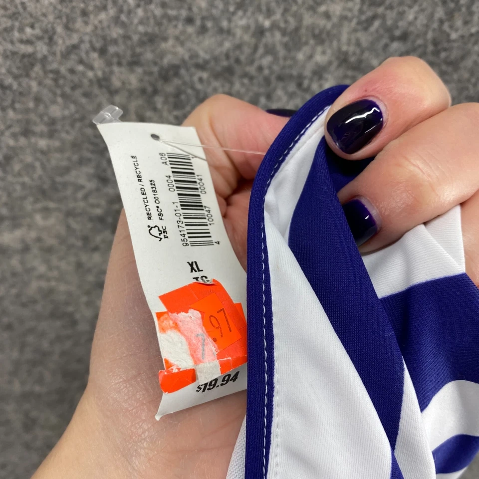 Nuevo Antiguo Bañador Azul Marino Bikini Parte Inferior Mujer XL Azul Rayas Cintura Elástica Forrada Foto 4 de 4