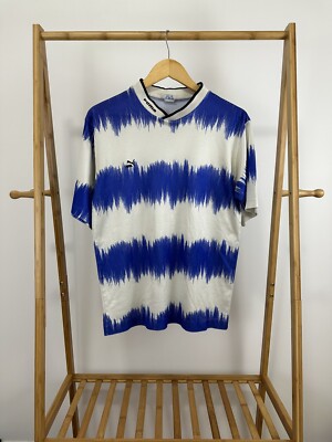 VTG 90s Abstract Striped Puma Soccer Fulbol Blank Zig Zag Jersey Size L