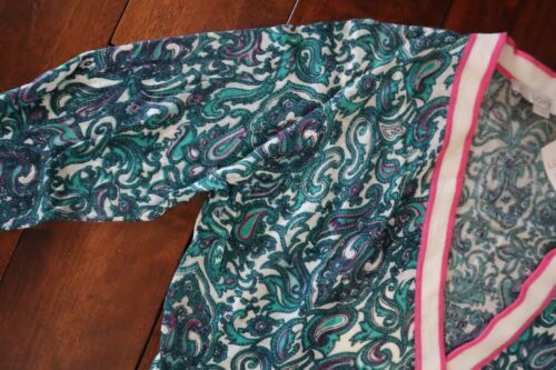 NWT Teal Green Pink Paisley Print ANN TAYLOR LOFT Buttoned 3/4 Sleeve Sweater L - Picture 4 of 5