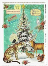 Postcard Glitter Tausendschoen Animals Around Xmas Tree Postcrossing