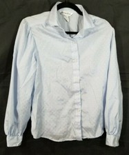 Vintage Carriage Court Long Sleeve LIght Blue Button Down Shirt Blouse Size 10