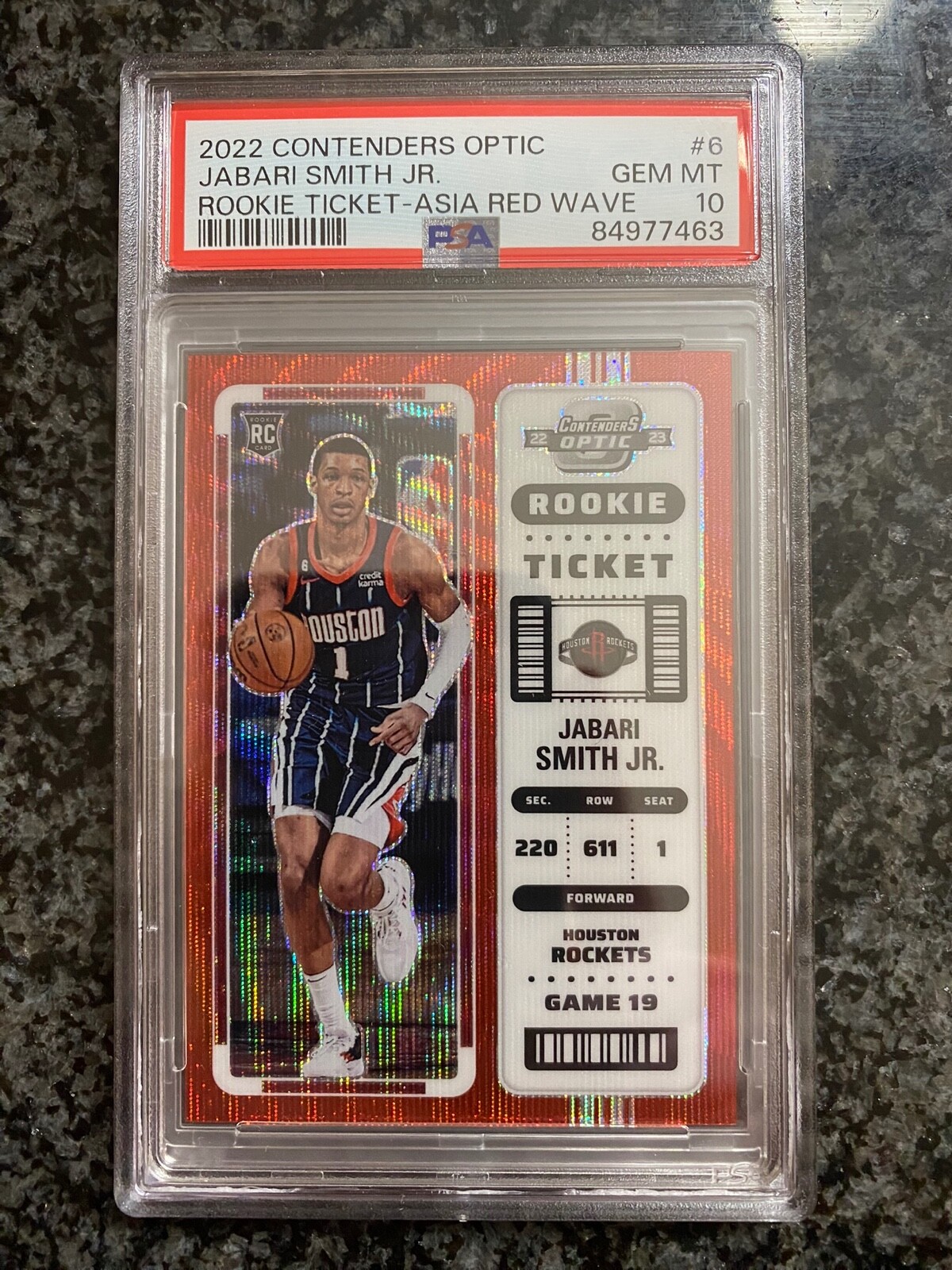 Jabari Smith Jr 2022 Contenders Optic Rookie Ticket Asia Red Wave Prizm PSA 10