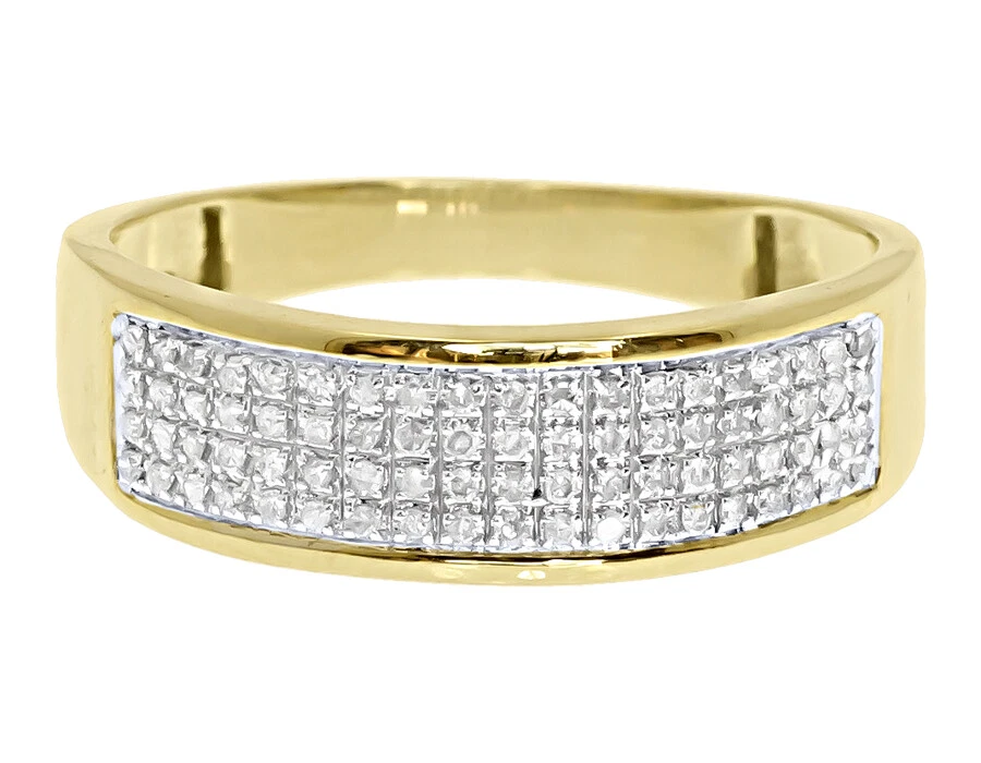 Anillo de oro amarillo de 10 k para hombre pavé redondo diamante 7 mm boda moda alianza 0,25 quilates