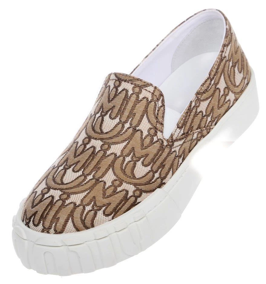 MIU MIU NUOVE SCARPE SNEAKER SLIP ON MIU BEIGE MARRONE JACQUARD CON LOGO PLATEAU 37 US 7