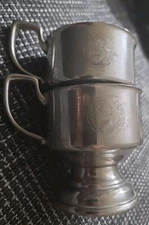 Lot Of 2 VINTAGE KIRK STIEFF WILLIAMSBURG PEWTER COFFEE / TEA CUP HOLDER TROPHY