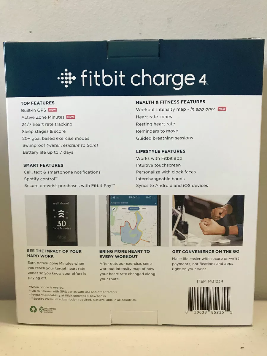  Fitbit Charge 4 Fitness and Activity Tracker with Built-in GPS,  Heart Rate, Sleep & Swim Tracking, Black/Black, One Size (S &L Bands  Included) : Sports & Outdoors