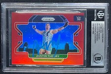AUSTIN THEORY SIGNED 2022 WWE PANNINI PRIZM RED 297/299 #87 BECKETT WITNESS