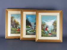 SERIE 3 QUADRI PAESAGGI DI MONTAGNA CON FIGURE DIPINTE AD OLIO XX SEC.