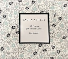 Laura Ashley Heidi Blue Floral Cotton Queen Sheet Set 4 PC