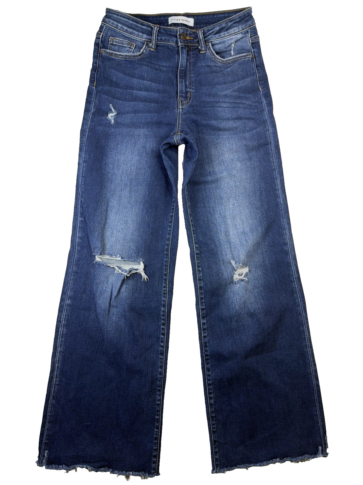 Flying Monkey Jeans Womens 28 High Rise Wide Leg Med Wash Denim Distressed