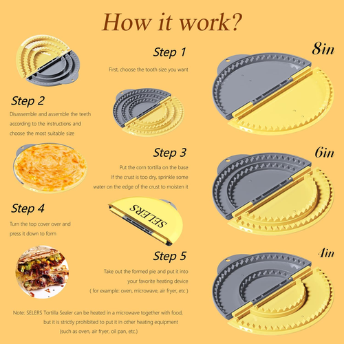 Tortilla Sealer,,Tacos Tortilla Crimper Maker Large,Removable & Adjustable 4"-6' - Picture 5 of 12