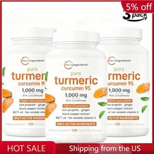 Micro Ingredients Turmeric Curcumin Supplement 1000mg, 120 Veggie Capsules- 3Pcs
