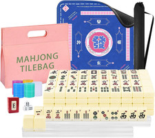 American Mahjong Tiles Set, 166 White Tiles Game with Noise Reducing Mahjong Mat