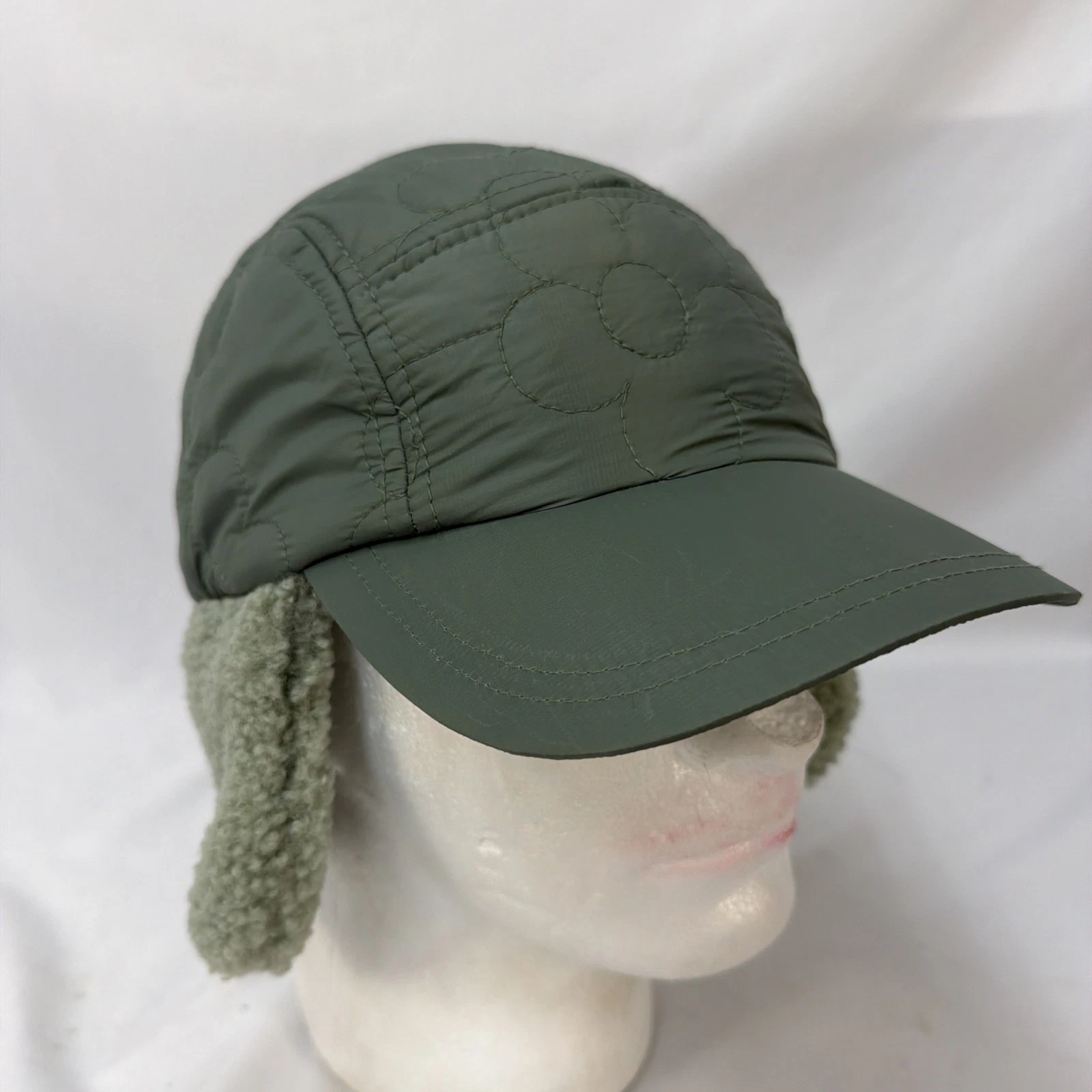 FREE PEOPLE FP MOVEMENT GREEN QUILTED PUFFER SHERPA TRAPPER AVIATOR HAT OSFA