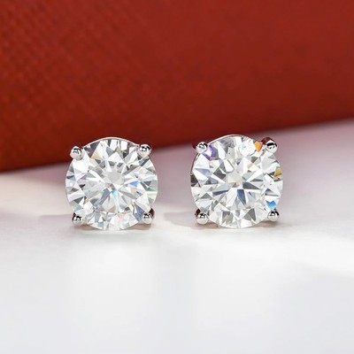4CTTW Dazzling  8mm Moissanite Solitaire Stud 925 Silver Earrings Gift